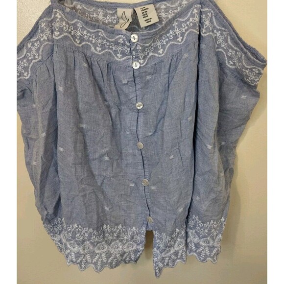 Joie Tank Top Blue Embroidered 100% Cotton Button Front Semi-Sheer Medium - Picture 9 of 12